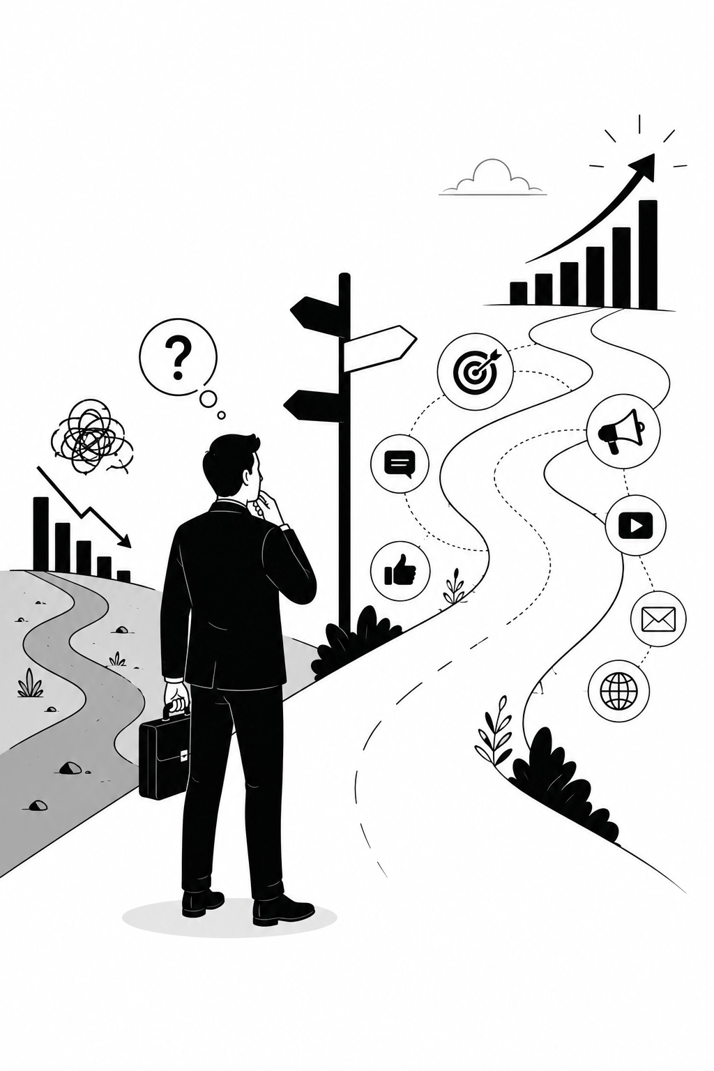 Business Man confused about digital marketing